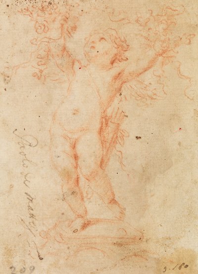 Cupid Raising Bunches of Flowers with Both Arms by Paolo de Mattheis